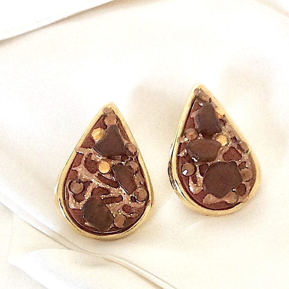 Handmade Beach Glass, Rhinestone Earrings